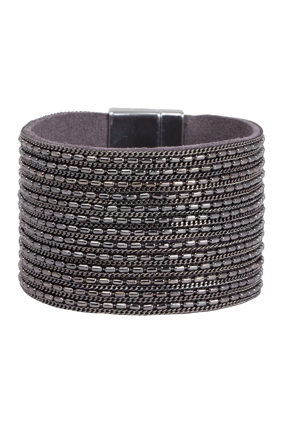 SAACHI Rock 'n' Roll Chain Detailed Leather Cuff Bracelet