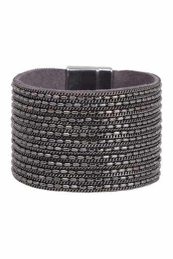 SAACHI Rock 'n' Roll Chain Detailed Leather Cuff Bracelet
