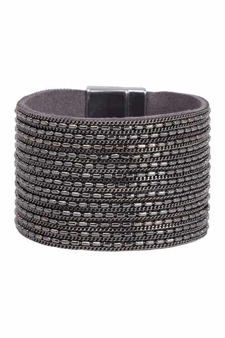 SAACHI Rock 'n' Roll Chain Detailed Leather Cuff Bracelet