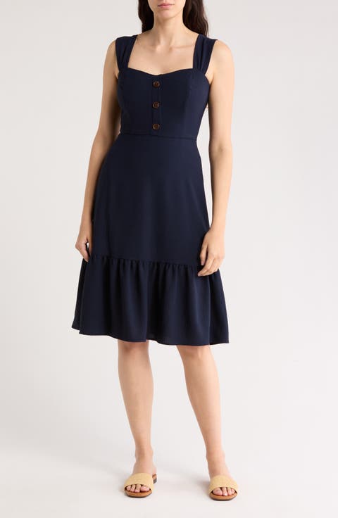Button Front A-Line Midi Dress