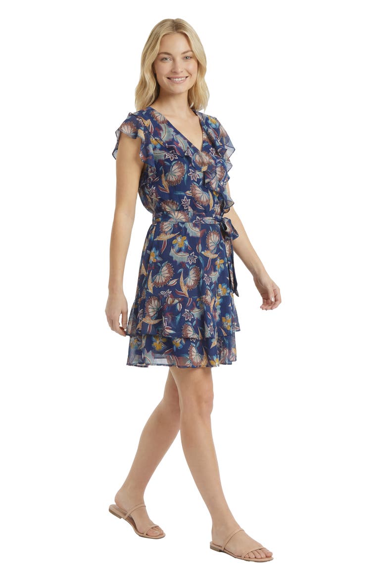 Ruffle Tie Waist Dress, Alternate, color, NAVY/HOLLYHOCK