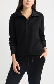 Caslon® Waffle Button Front Sweatshirt