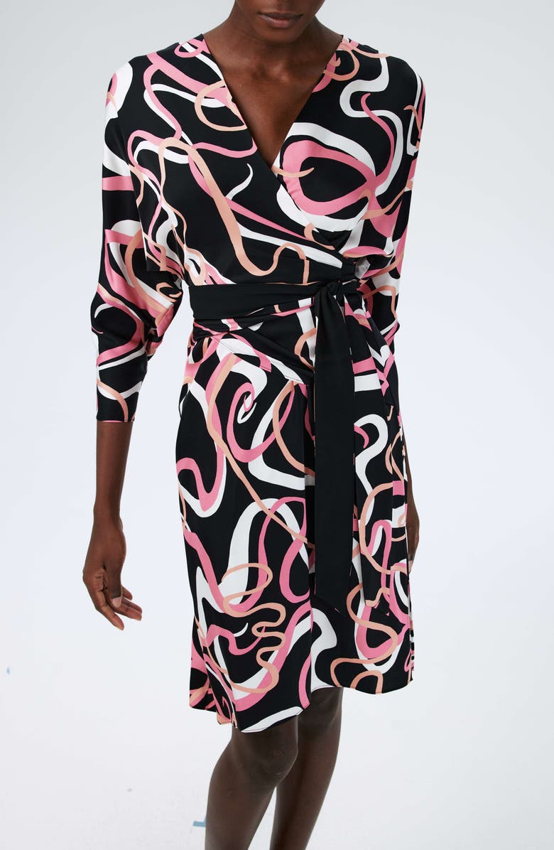Diane von Furstenberg Mikah Long Sleeve Wrap Dress, Alternate, color, Celebration