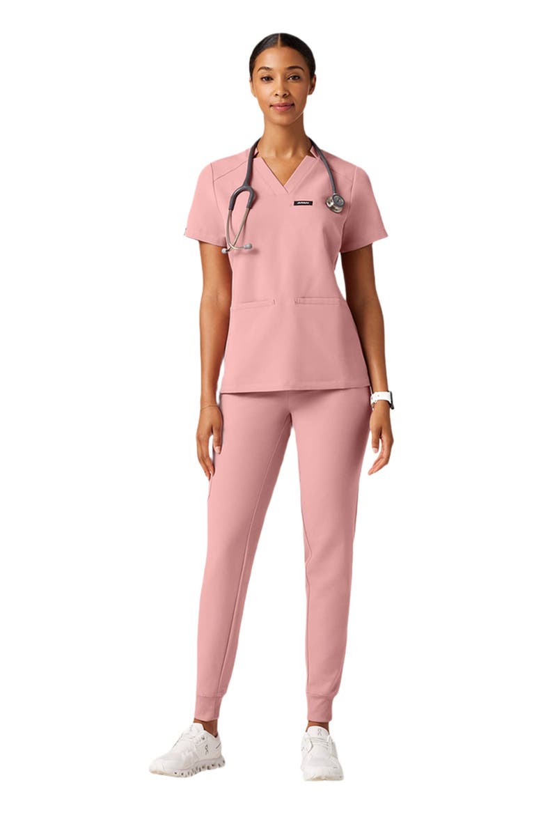 Helia Women's 3-Pocket Classic Notched V-Neck Scrub Top, Alternate, color, Mauve
