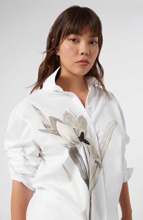 Marina Rinaldi Tartufo Placed Embroidery Cotton Button-up Shirt In Optical White