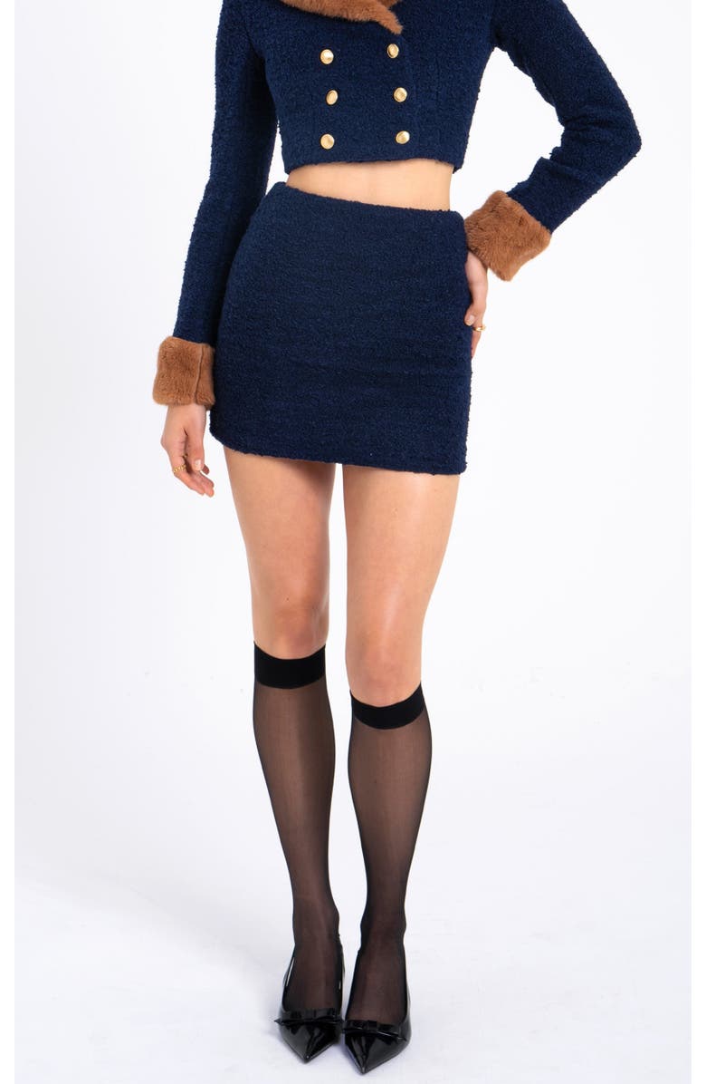 Miss Circle Wylda Boucle Wool Bodycon Mini Skirt, Main, color, Navy Blue