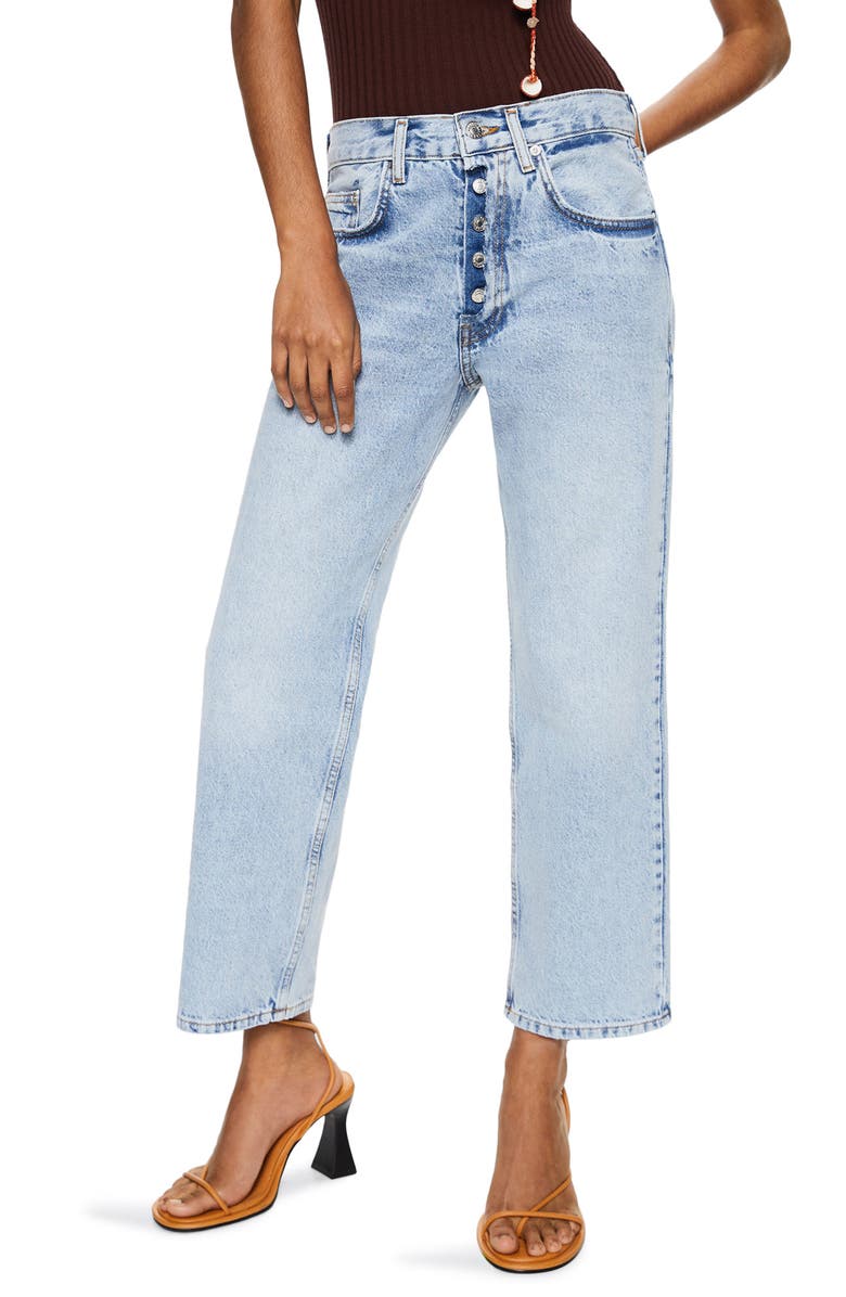 MANGO Straight Leg Button Fly Crop Jeans, Main, color, 