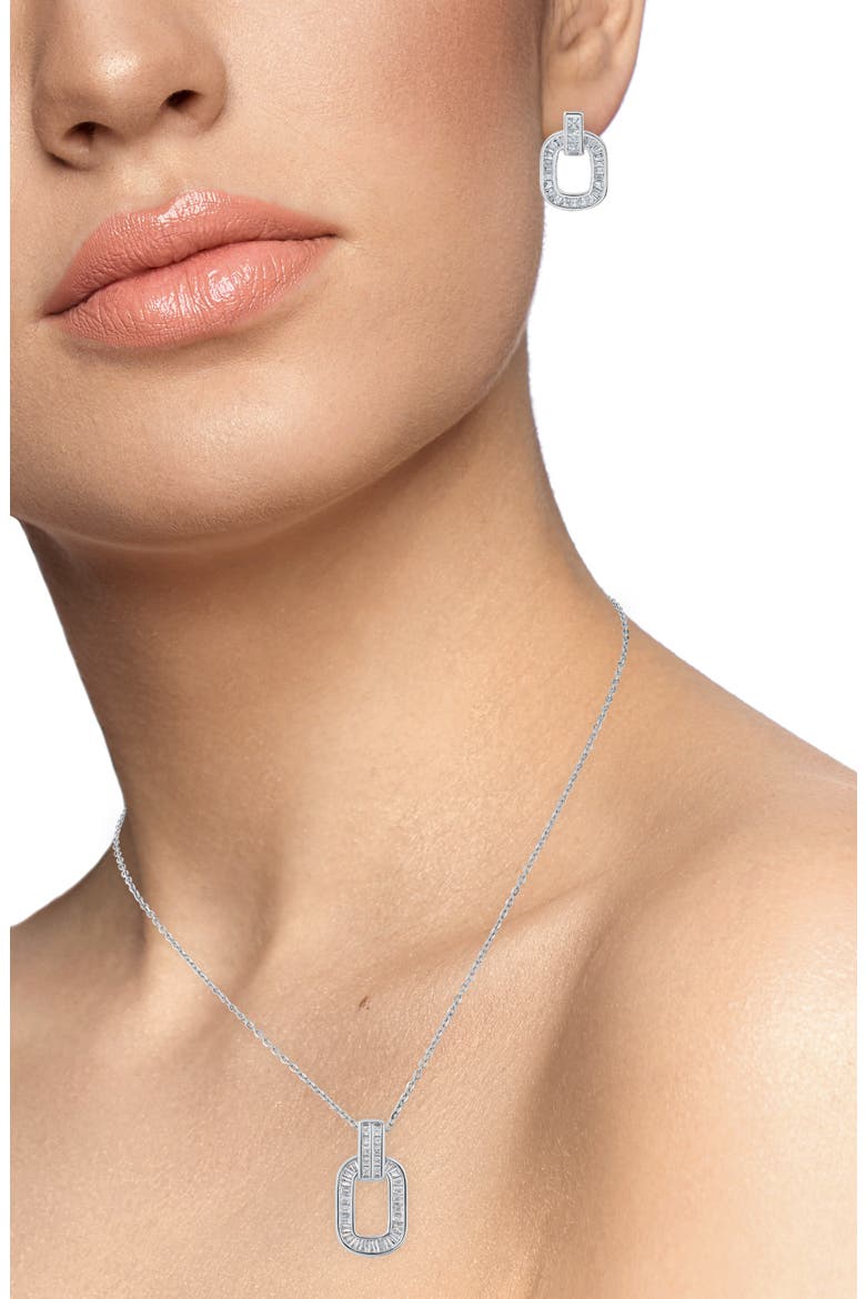 Pavé Link Pendant Necklace & Earrings Set, Alternate, color, RHODIUM PLATED BRASS