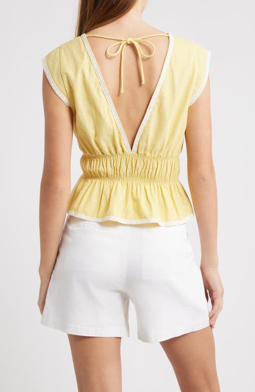 Wayf Clara Tie Front Linen Blend Top In Yellow