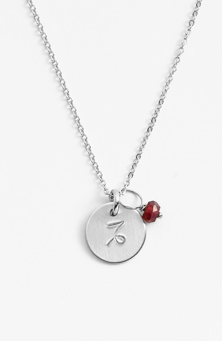 Nashelle Semiprecious Birthstone Sterling Silver Zodiac Mini Disc Necklace, Main, color,