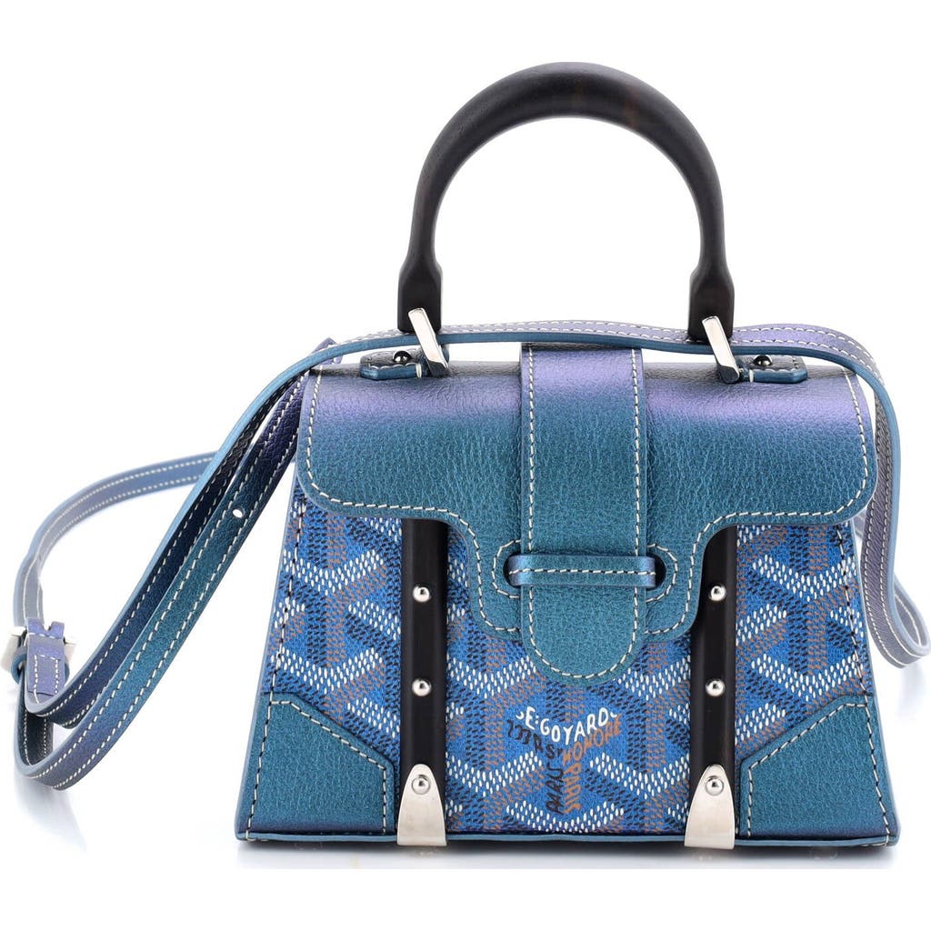 Pre-owned Goyard Goyard Structured Saigon Top Handle Bag Coated Canvas With Leather Nano In Blue
