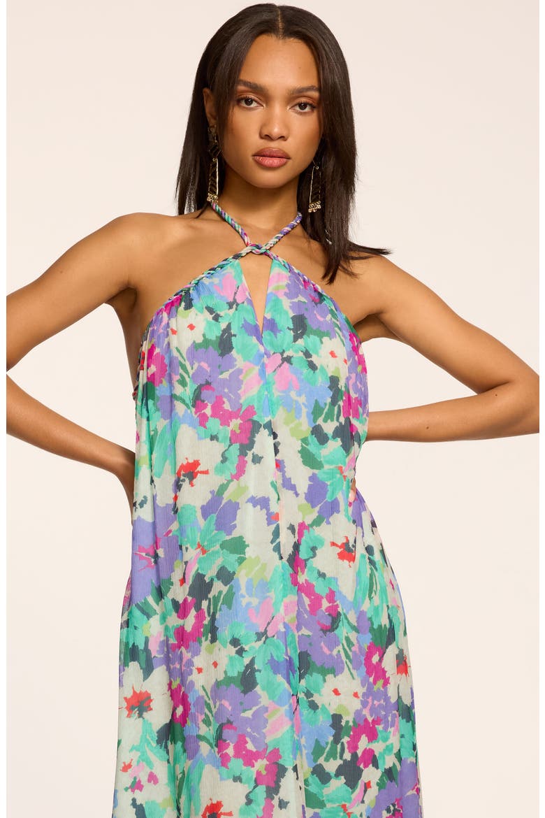 Harley Floral Print Silk Halter Dress, Alternate, color, CAPRI GARDEN
