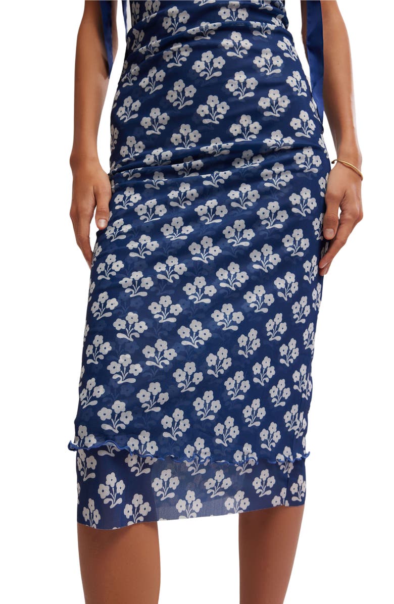 Free People Floral Layered Mesh Slipdress, Alternate, color, Navy Combo