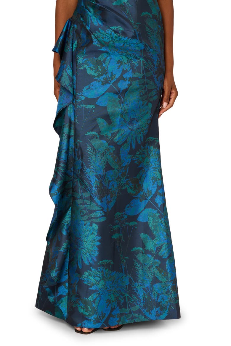 Strapless Draped Floral Jacquard Gown, Alternate, color, COBALT MULTI