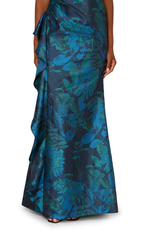 Adrianna Papell Strapless Draped Floral Jacquard Gown In Multi