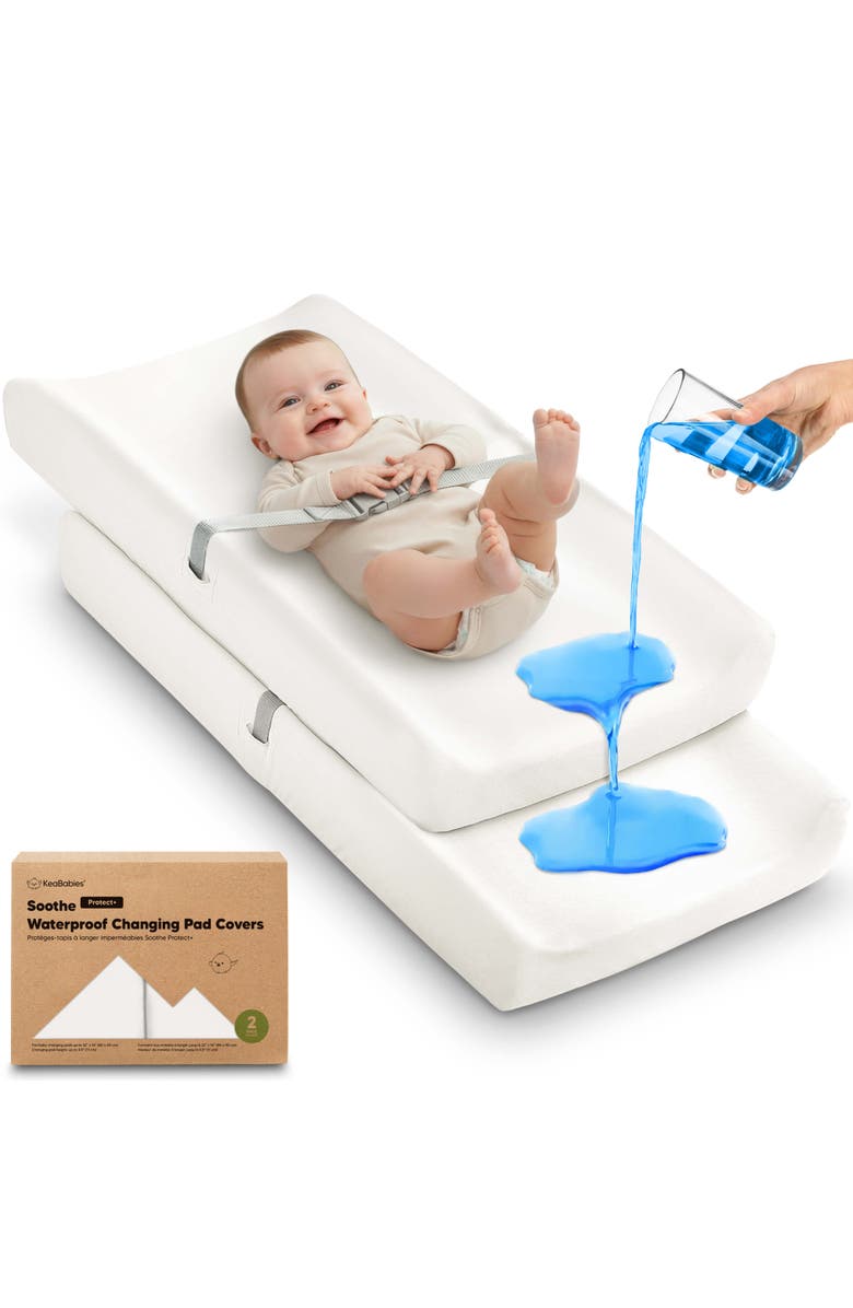 KeaBabies 2-Pack Soothe [Protect+] Waterproof Changing Pad Covers, Main, color, Soft White