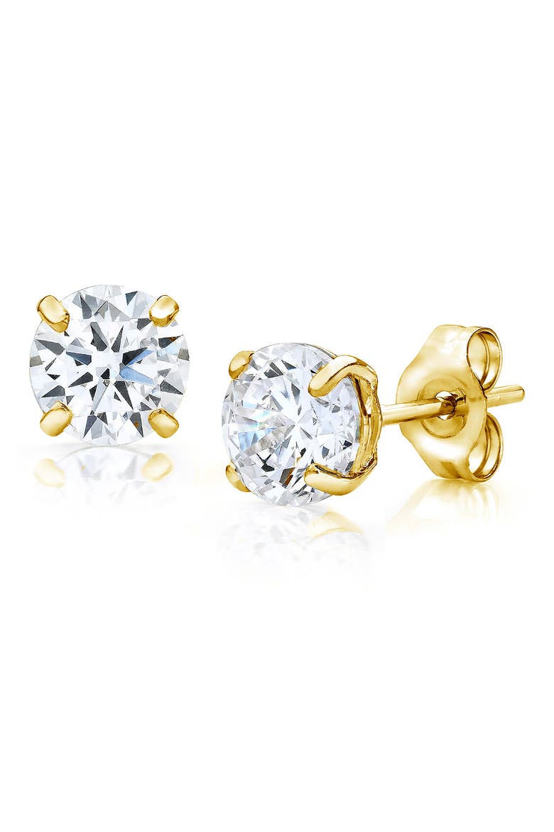 14K Yellow Gold Round CZ Stud Earrings, Main, color, YELLOW GOLD
