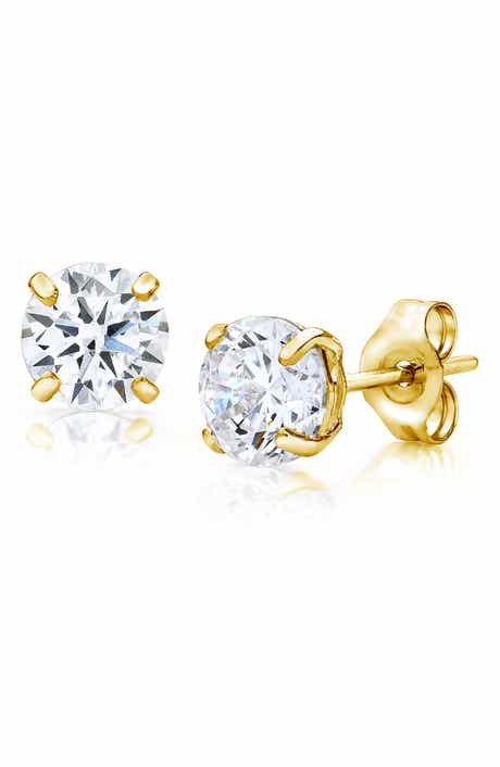 BEST SILVER 14K Yellow Gold Round CZ Stud Earrings