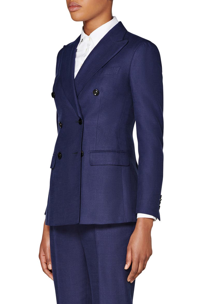 Cameron Double Breasted Silk & Cotton Jacket, Alternate, color, NAVY