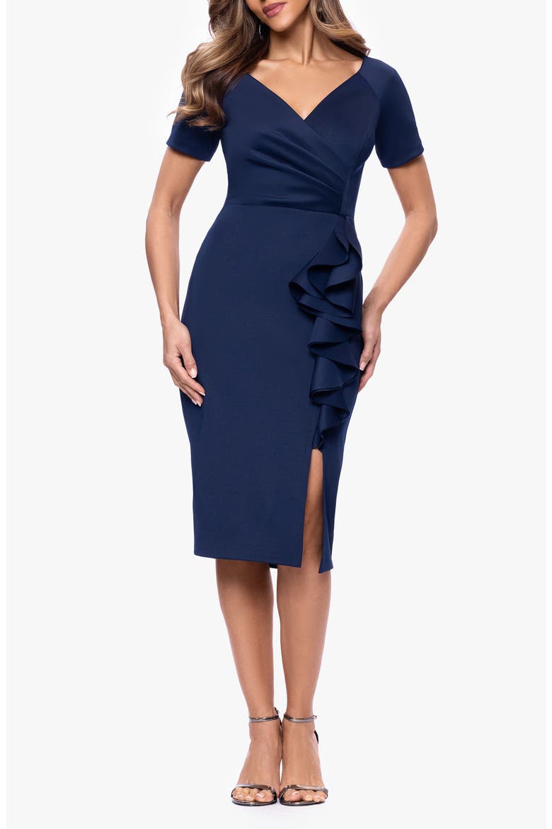 Ruffle Scuba Cocktail Dress, Main, color, MIDNIGHT