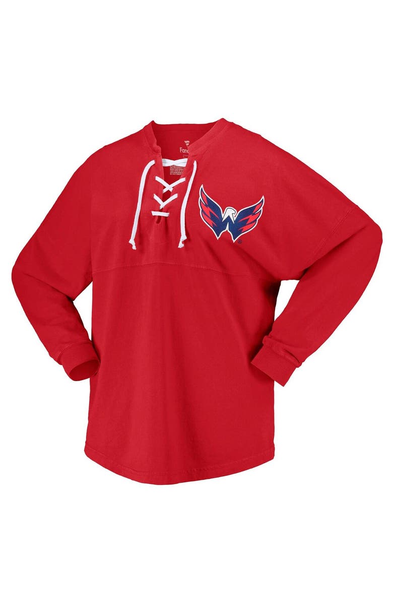 FANATICS Women's Fanatics Branded Red Washington Capitals Spirit Lace-Up V-Neck Long Sleeve Jersey T-Shirt, Alternate, color, Red