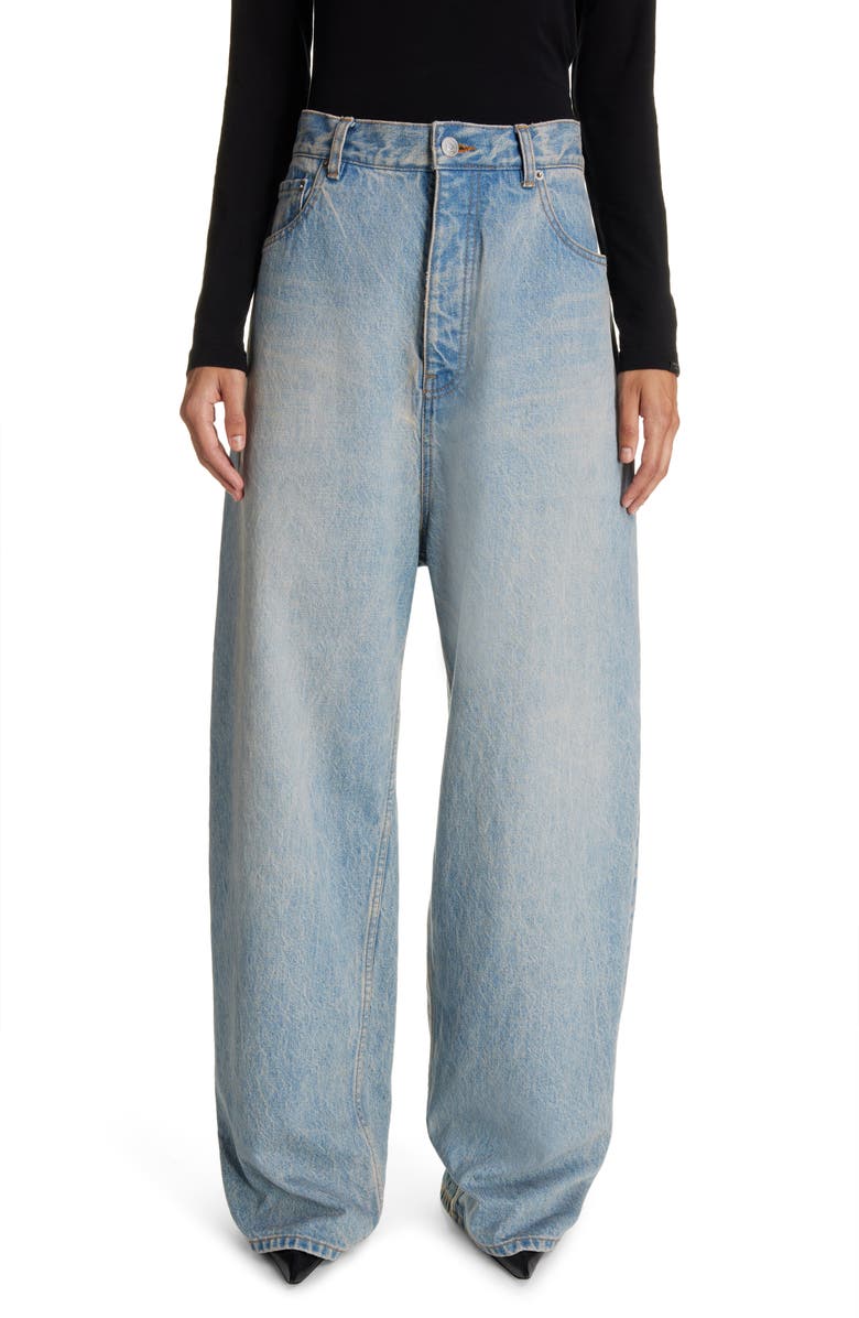 Balenciaga Baggy Straight Leg Jeans, Main, color, Light Indigo/ Madder