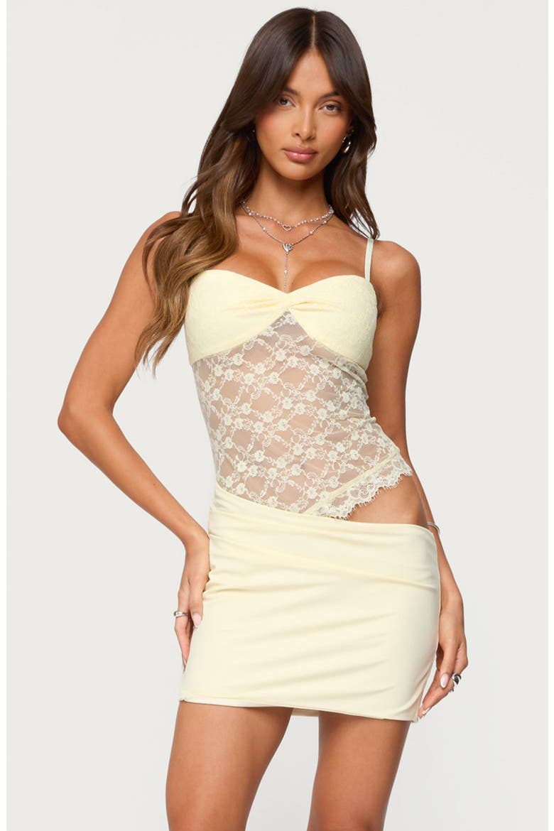 Lace Asymmetric Cutout Minidress, Alternate, color, YELLOW