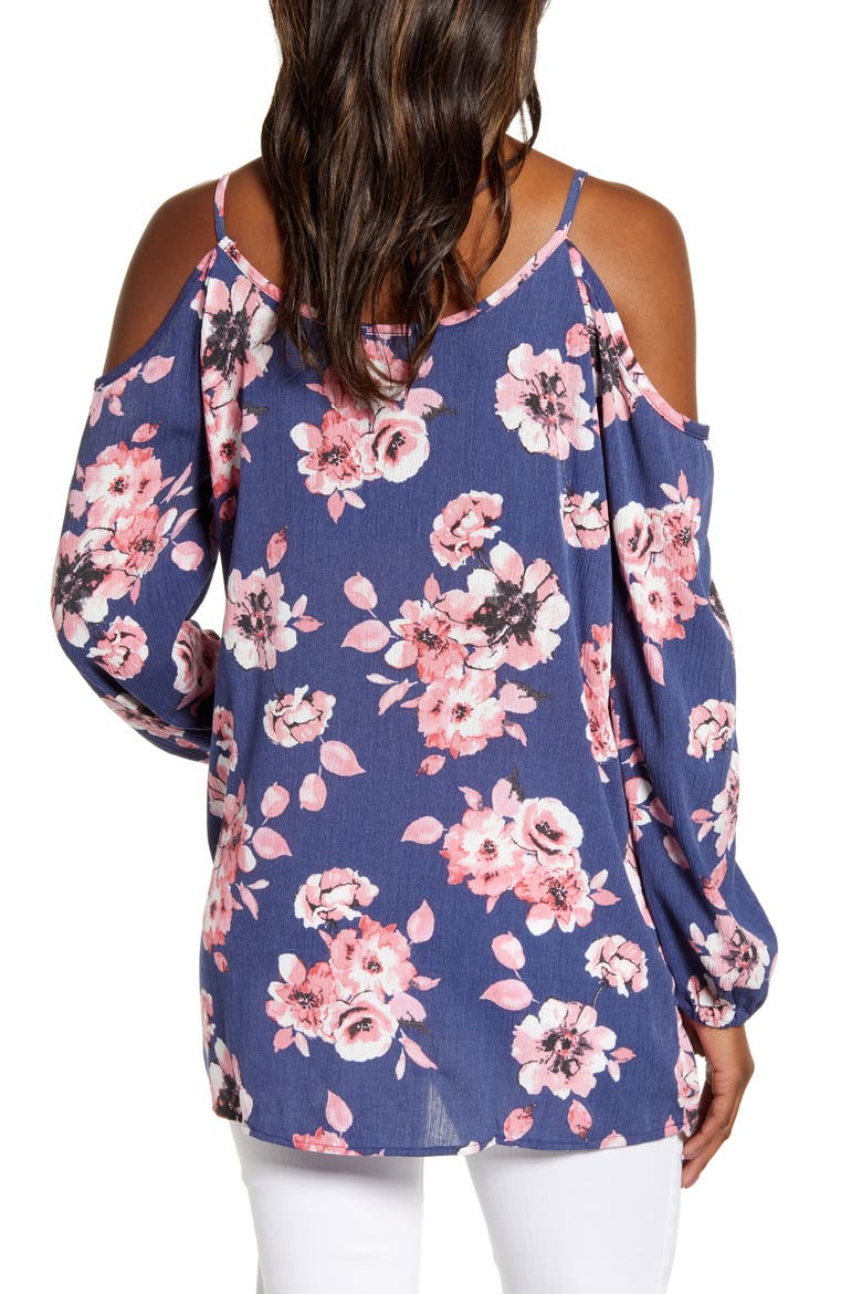 Floral Cold Shoulder Maternity Top, Alternate, color, NAVY BLOOMS