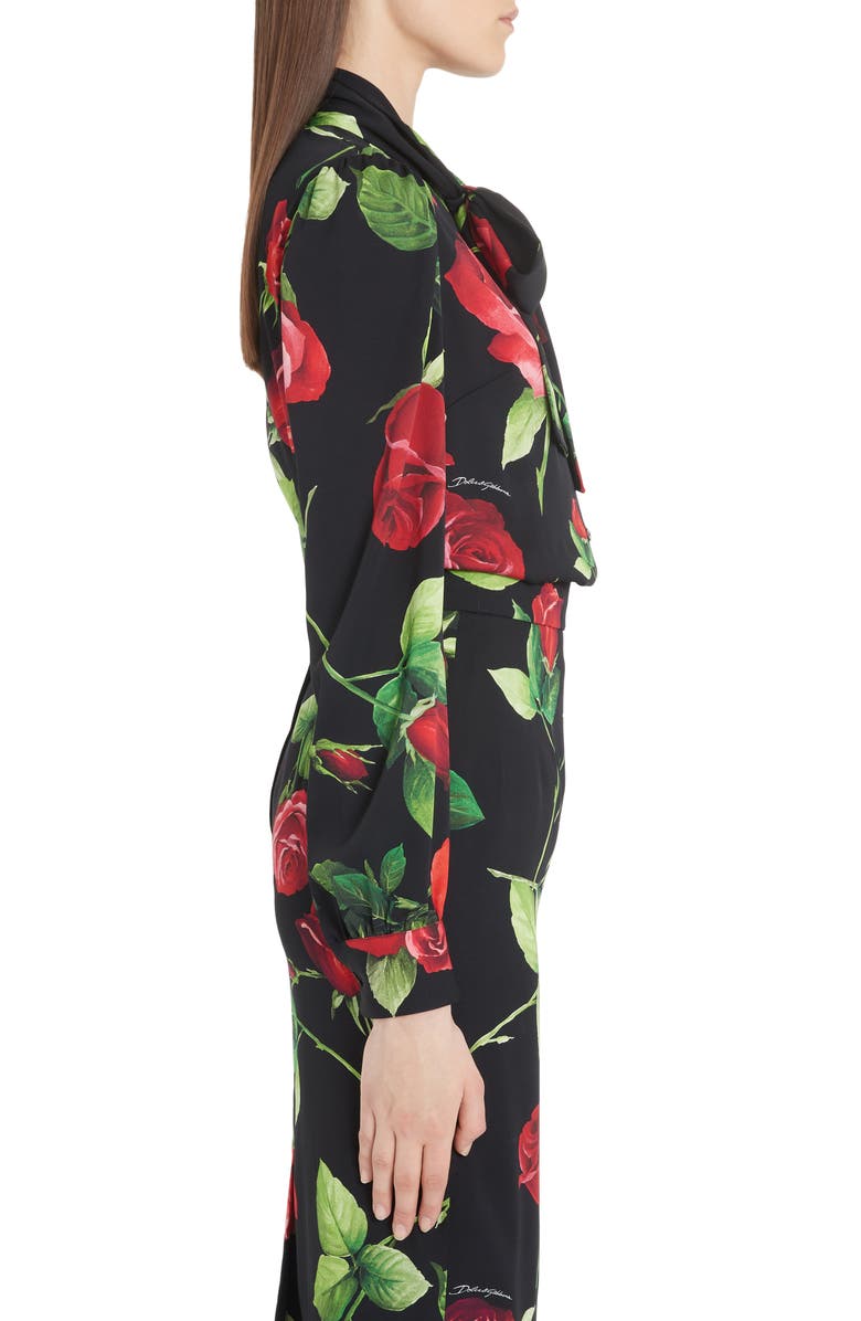 Dolce&Gabbana Rose Print Tie Neck Blouse, Alternate, color, 
