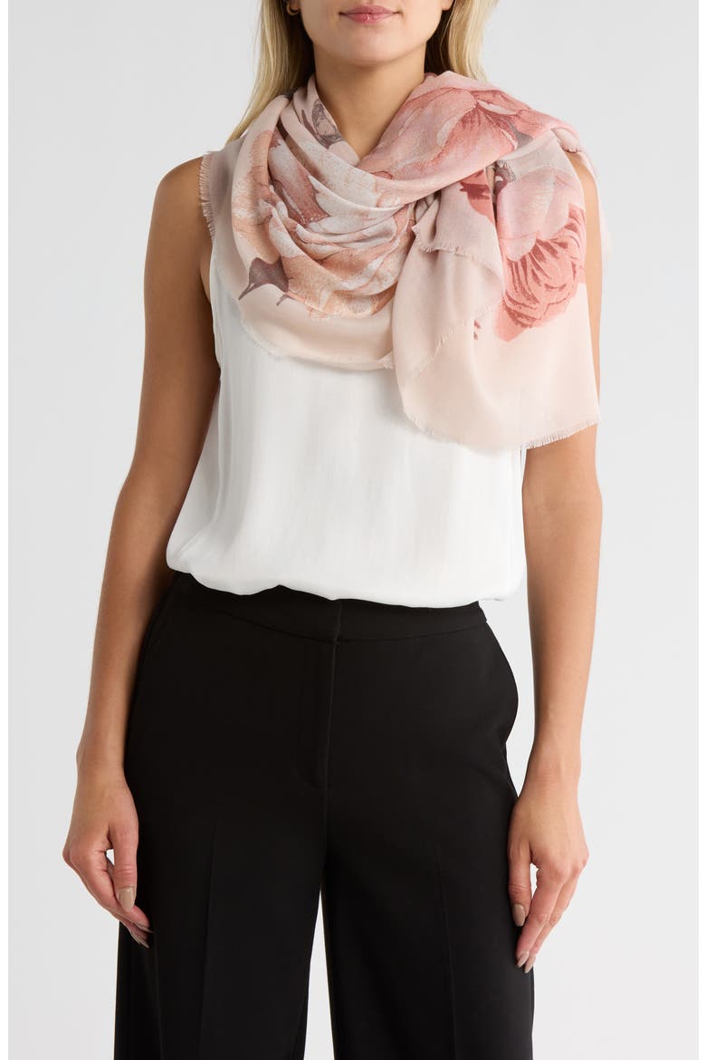 Painterly Blooms Gauze Square Scarf, Main, color, IVORY NEUTRAL