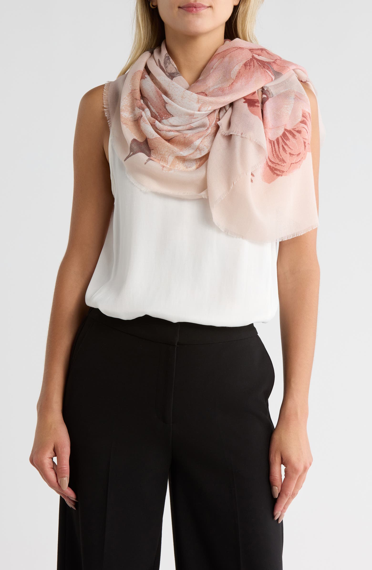 Nine West Painterly Blooms Gauze Square Scarf | Nordstromrack