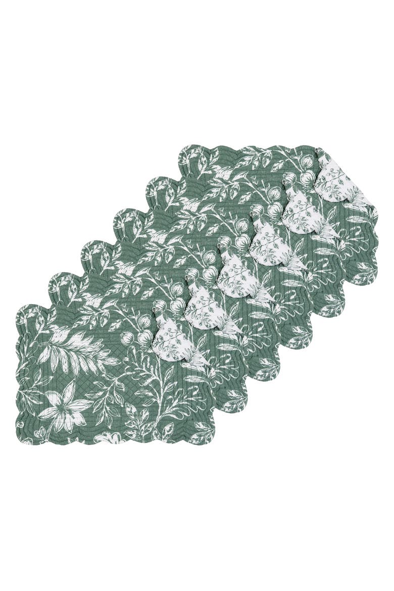Everview Sage 100% Cotton Quilted Set of 6 Placemats 13" x 19", Main, color, White