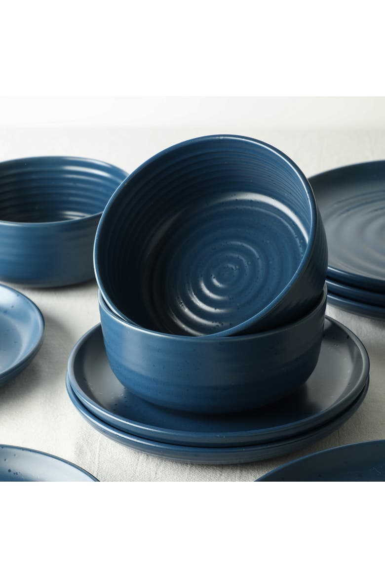 Ion Stoneware 12-Piece Dinnerware Set, Alternate, color, Blue