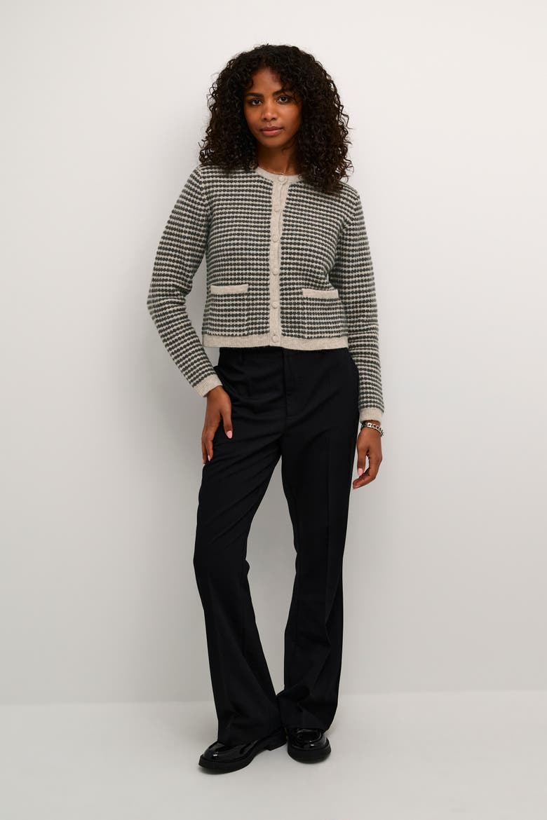 KAellery Button Round Neck Cardigan, Alternate, color, Feather Gray/ Black