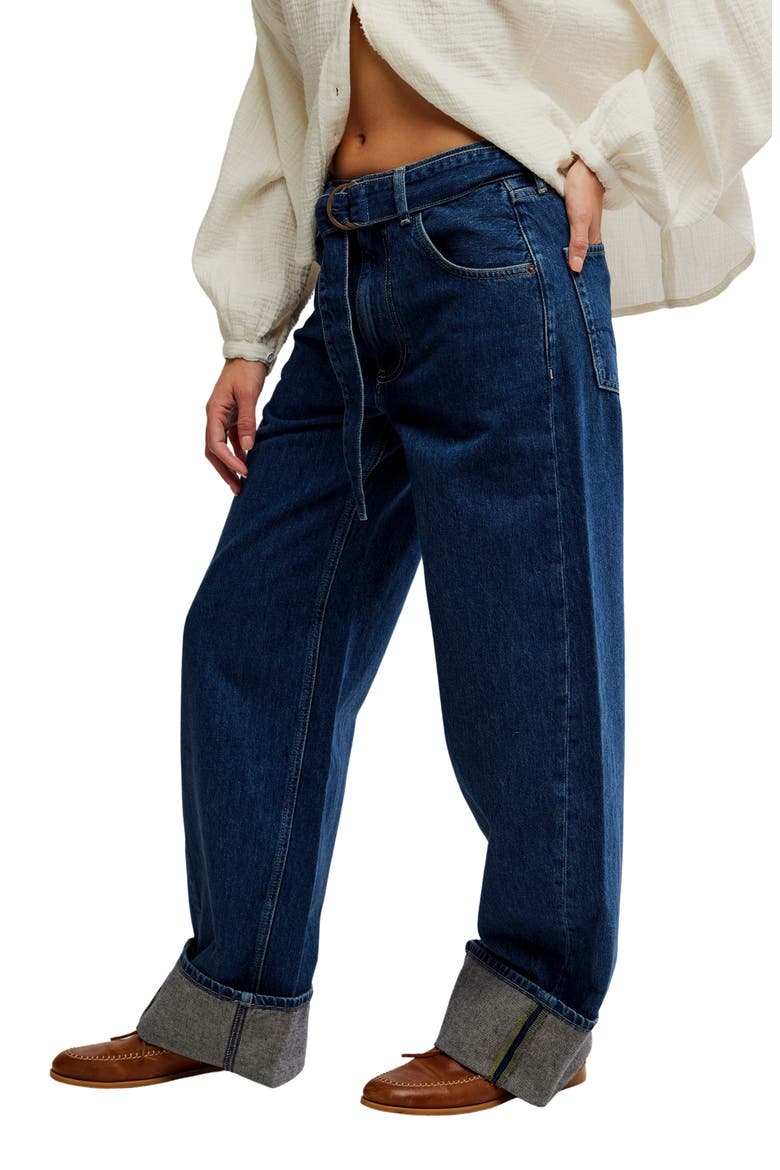 East Bay Belted Cuffed High Waist Wide Leg Jeans, Alternate, color, CONCORD