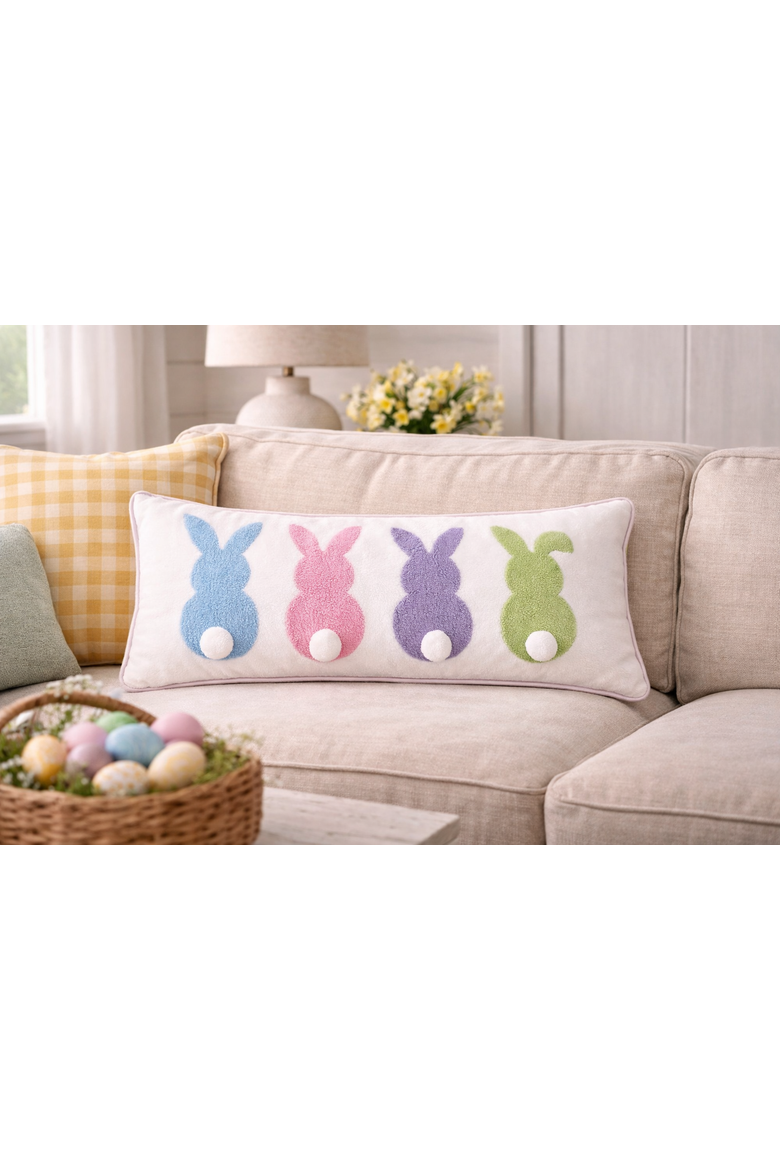 Easter Bunnies Tufted Tails Small Petite Mini Accent Pillow 10" x 20", Alternate, color, Pink