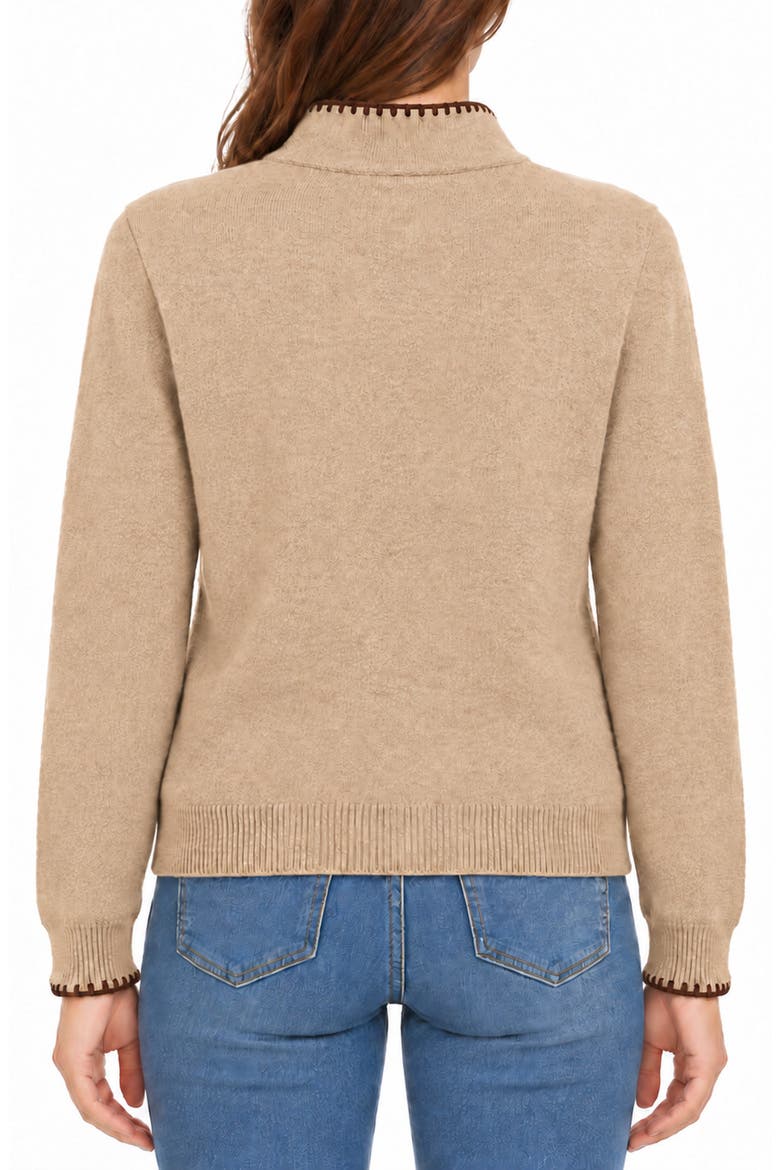 Ascot Neck Button Cardigan, Alternate, color, CAMEL/ CHOCOLATE