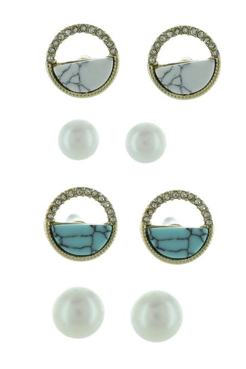 Victoria Set of 4 Marble & Imitation Pearl Earrings