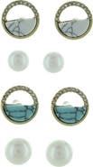 OLIVIA WELLES Victoria Set of 4 Marble & Imitation Pearl Earrings