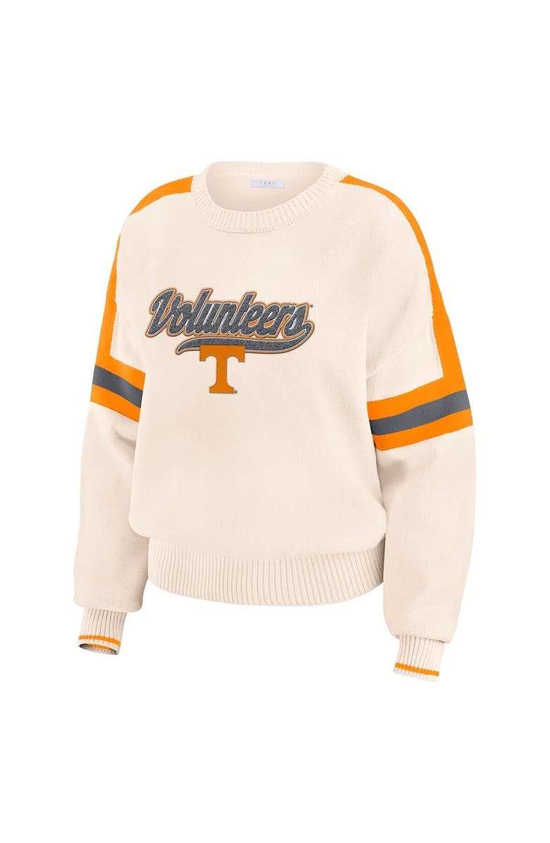 WEAR by Erin Andrews Women's WEAR by Erin Andrews  Cream Tennessee Volunteers Chenille Woven Patch Stripe Pullover Sweater, Alternate, color, Cream