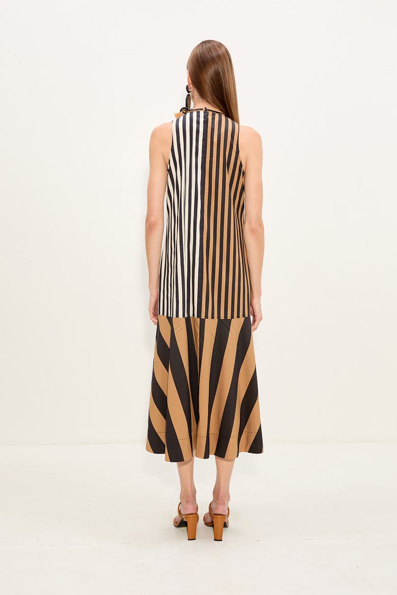 Celeste Poplin Midi Dress, Alternate, color, Black/Tan Stripe Combo