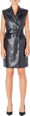 Endless Rose Belted Double Breasted Faux Leather Dress