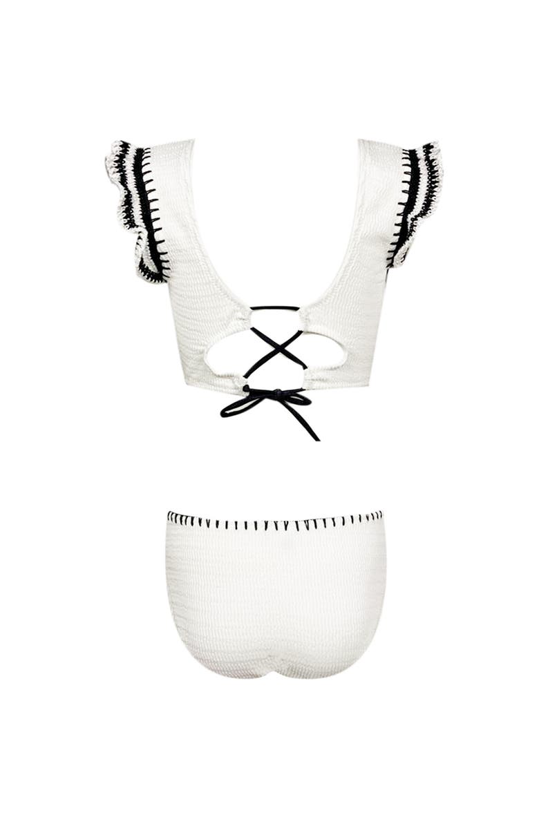 NESSI BYRD Hand-Knitted Ruffle & Lacework Detail Two Piece Bikini, Little Kid-Big Kid, Alternate, color, Black