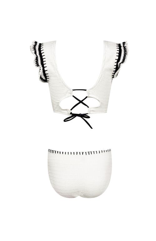 Nessi Byrd Hand-knitted Ruffle Lacework Detail Two Piece Bikini, Litte Kid-big Kid In White