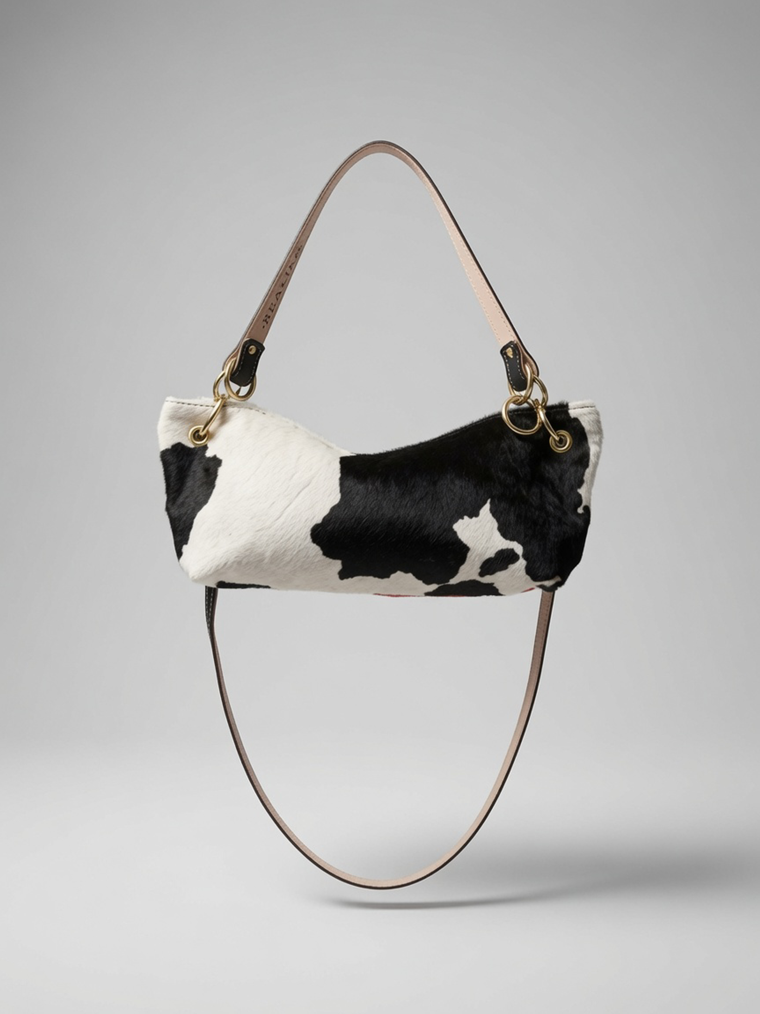 Leather Shoulder Bag, Alternate, color, Black White Cow Print