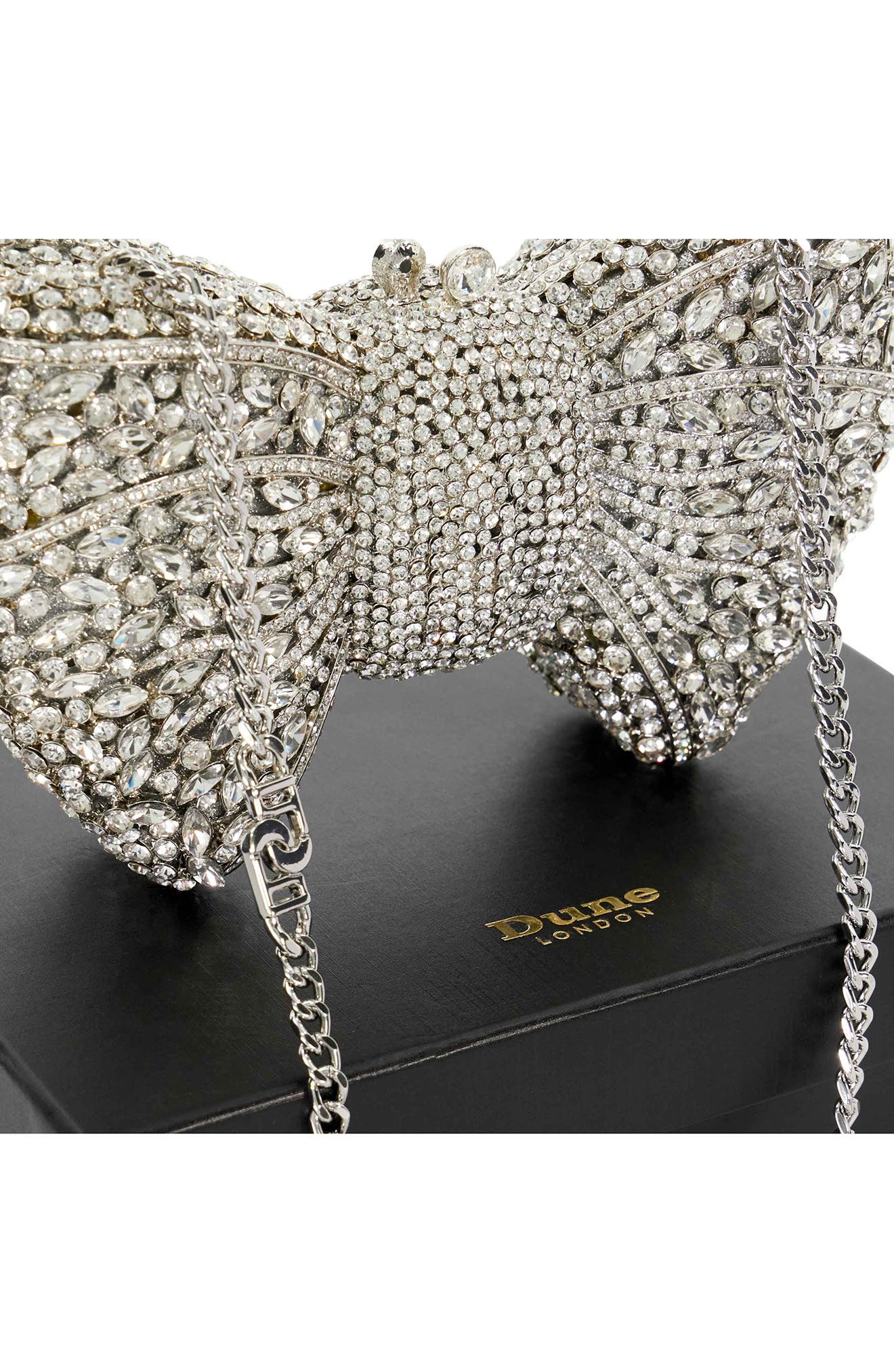 Enchant Crystal Bow Clutch, Alternate, color, SILVER