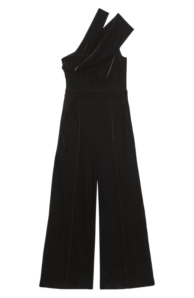 Reiss Daria One-Shoulder Wide Leg Velvet Jumpsuit, Alternate, color, Black