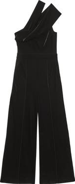 Reiss Daria One-Shoulder Wide Leg Velvet Jumpsuit