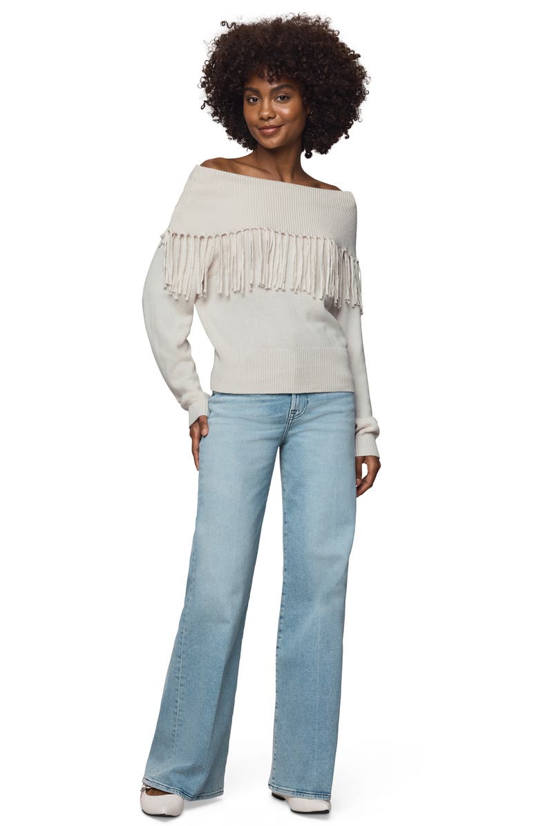 Splendid Simone Fringe Off the Shoulder Sweater, Alternate, color, Pale Oak