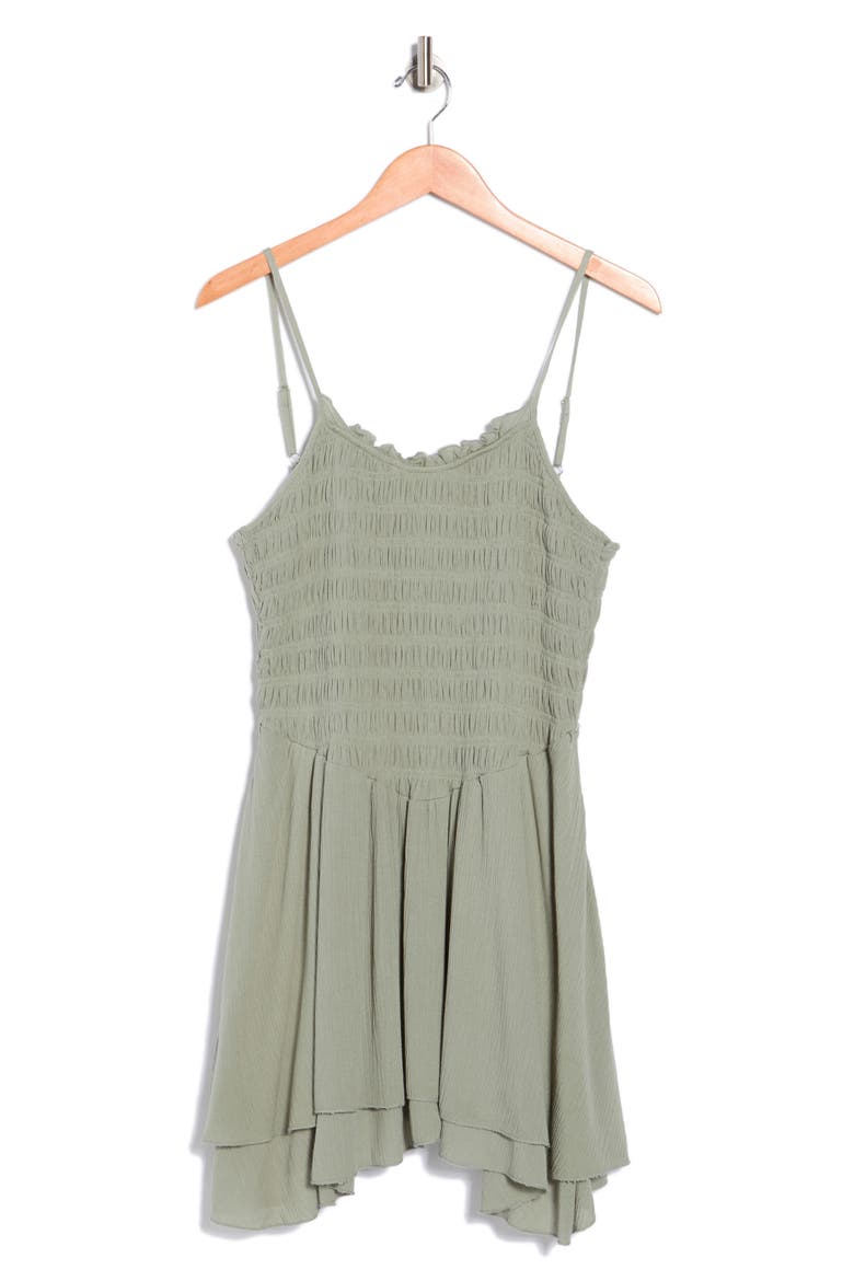 Smocked Fit & Flare Minidress, Alternate, color, SEAGRASS